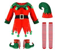 Proumhang Pack de 5 Disfraces de Elfo de Navidad para Niñas y Niños, Ayudante de Papá Noel de Terciopelo, Talla 150