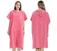 Proumhang Toalla Poncho con Capucha Unisex - Microfibra de Secado Rápido | Bata de Baño y Toalla de Playa para Surf, Natación |Cambiarse y Ropa Hombres y Mujeres Rojo Rosa 80x110cm
