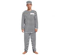 Proumhang Traje de Prisionero para Hombre | Disfraz de Ladrón a Rayas Adulto | Vestimenta para Halloween y Rol | Incluye Gorro,Camiseta y Pantalones XL