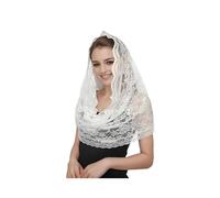 Proumhang Velo de Encaje Estilo Español Velo Tradicional Floral en la Vendimia Velo de Novia Velo de Mantilla para Lglesia Pañuelo de Encaje para Cubrir la Cabeza en Misa Latina Blanco