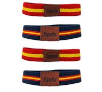 PROUTHS Pulsera España, Bandera de España para hombre, PACK 4Unds, Tela Elástica para Hombre y Mujer, Pulsera Elástica con Trozo de Cuero