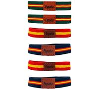 PROUTHS Pulsera España, Pulsera con la Bandera de España para hombre, PACK 6Unds, Pulsera de Tela Elástica para Hombre y Mujer, Pulsera Elástica con Trozo de Cuero (ESP2) (ESP5)