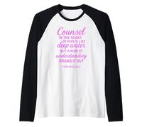 Proverbios 20:5 Versículo bíblico de Agua Profunda Consejo en el corazón Camiseta Manga Raglan