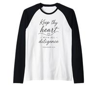 Proverbios 4:23 Keep Thy Heart with All Diligence Versículo de la Biblia Camiseta Manga Raglan
