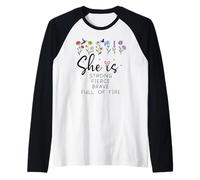 Proverbs 31 She is Strong Fierce Brave Full Fire Christian Camiseta Manga Raglan