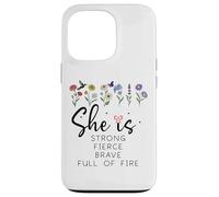 Proverbs 31 She is Strong Fierce Brave Full Fire Christian Carcasa para iPhone 13 Pro
