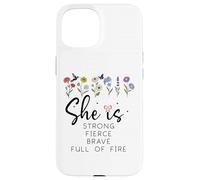 Proverbs 31 She is Strong Fierce Brave Full Fire Christian Carcasa para iPhone 15