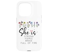 Proverbs 31 She is Strong Fierce Brave Full Fire Christian Carcasa para iPhone 15 Pro
