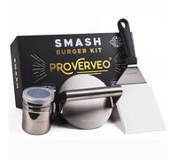 PROVERVEO Smash Burger Kit Profesional de Acero Inoxidable + Ebook de Recetas | Prensa Hamburguesas y Accesorios Smasher Hamburguesa | Burger Press | Incluye Sazonador y Espátula