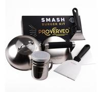 PROVERVEO Smash Burger Kit Profesional Premium de Acero Inoxidable 304 + Ebook de Recetas | Prensa Hamburguesas y Accesorios Smasher Hamburguesa | Aplastador Profesional Antiadherente | Burger Press