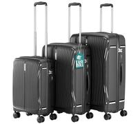 PROVITERA Juego de 3 maletas rígidas de ABS, maleta rígida 38-59 - 90 litros, mango telescópico, ruedas Easy Roll, trolley resistente y ligero de viaje, equipaje de mano, Negro Cuervo, Small, Medium,