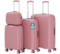 PROVITERA Juego de 4 Maletas rígidas con Neceser de Polipropileno ultrarresistente a los Golpes, Trolley con Mango telescópico y Ruedas Easy Roll, Cerradura de código Reforzado y diseño Moderno, Rosa