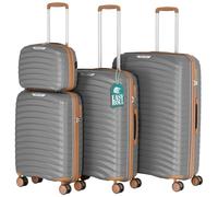 PROVITERA Juego de 4 Maletas rígidas con Neceser de Polipropileno ultrarresistente a los Golpes, Trolley con Mango telescópico y Ruedas Easy Roll, Cerradura de código Reforzado y diseño Moderno, Gris