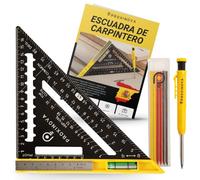 Proxinova Escuadra Carpintero Juego con Escuadras Metalicas Carpintero de Aleación Aluminio 180mm, Incluye Lápiz de Carpintero y Nivel Integrado - Woodpeckers Tools, Escuadra Rapida