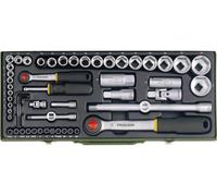 Proxxon Juego de llaves de vaso y carraca 1/4" + 1/2" 56 piezas negro one_size