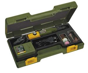 Proxxon Micromot 60/EF (longitud 220 mm, peso 230 g, potencia 40 W, voltaje 12-18 V, con fuente de alimentación y 43 herramientas, taladro manual, lijadora, fresadora) 28514