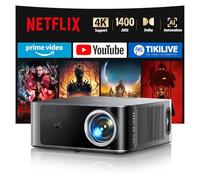 Proyector【1400 ANSI/App Oficial Integrada/36W Dolby】Smart Proyector 4K Compatible con Netflix AI Auto Focus/Keystone, Proyector1080P Nativo WiFi6 Bluetooth5.2 Zoom 50% Cine en Casa/Exterior para Movil