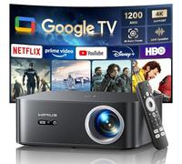 Proyector 4K【1400 ANSI/Google TV/Netflix Oficial】 WiMiUS Proyector Full HD 1080P Nativo, Auto Focus/Keystone, WiFi 6&Bluetooth 5.2, Control de Voz Projector en Casa/Exterior (Negro)