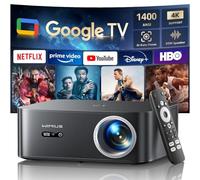 Proyector 4K【1400 ANSI/Google TV/Netflix Ready】 WiMiUS Proyector Full HD 1080P Nativo, Auto Focus/Keystone, WiFi 6&Bluetooth 5.2, Control de Voz Projector en Casa/Exterior (Negro)