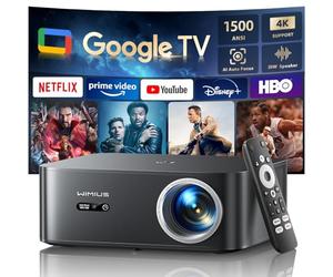 Proyector 4K【1500 ANSI/Google TV/Netflix Ready】 WiMiUS Proyector Full HD 1080P Nativo, Auto Focus/Keystone, WiFi 6&Bluetooth 5.2, Control de Voz Projector en Casa/Exterior (Negro)