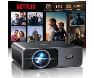 Proyector 4K【App Oficial Integrada/Dolby】 1000ANSI Smart Proyector Compatible con Netflix AI Auto Auto/Keystone, Proyector1080P Nativo WiFi 6 Bidireccional BT5.2 Zoom 50% para Cine en Casa/Exterior