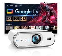 Proyector 4K con Google TV: brillo 3000/tapa de lente automática y Keystone 4D/enfoque automático y control de voz IA, proyector portátil Sovboi para exteriores con WiFi y Bluetooth, proyector de