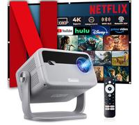 Proyector 4K【Netflix Oficial & Auto Focus/Keystone】 Nativo 1080P Giratorio 360° Portable Projector con WiFi6 y BT5.2, 50%-100% Zoom Proyector Portátil para Movil/Exterior/Home One-Click Use Netflix