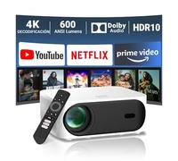 Proyector 4K [Netflix Oficial/Dolby Audio] Eeenfy Proyector Portatil, Smart Proyectores TV con 1080P FHD Nativo, 600 ANSI, WiFi6 Bluetooth 5.2, E-Focus & Corrección, Mini Projector Cine en Casa