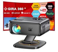 Proyector【Android 12 & Gira 360 °】 Proyector Portátil 4K Soporte con WiFi 6 y Puerto WAN | 25000 Lúmenes | Bluetooth 5.2 | Compatible con PS5, USB y Móvil | Cine en Casa y Videoproyector Exterior