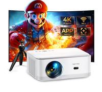 Proyector Android TV 4K Soporte, Proyector WiFi Bluetooth Full HD 1080P Nativo 22000 Lúmen, TOPTRO Proyector Cine En Casa Inalámbrico con Android TV, Enfoque Eléctrico, 4P Corrección,Zoom(con Trípode)