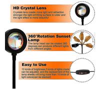 Proyector Anivia Sunset Lamp, 15 colores LED Sunset Projection Lamp, rotación de 360, USB 10, regulable