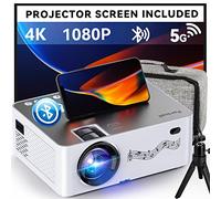 Proyector con WiFi y Bluetooth, 5G WiFi Nativo 1080P/280 ANSI proyector de películas con Pantalla, proyector de Pantalla de 350 Pulgadas con Bolsa de Transporte y trípode para iPhone, TV Stick, Mac