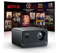 Proyector con WiFi y Bluetooth, mini proyector: [Para sistema de configuración automática de Netflix e IA, TV en vivo y 1000ANSI y 800+ aplicaciones integradas y navegador], proyector inteligente