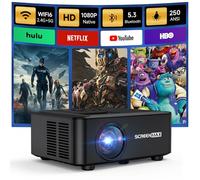 Proyector con WiFi y Bluetooth, proyector Bluetooth nativo 1080P, proyector de películas portátil Full HD para exteriores con altavoz integrado, compatible con smartphone, HDMI, USB, Fire Stick para