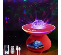 Proyector de cielo estrellado Lámpara de mesa LED inteligente con mando a distancia 15W Cargador inalámbrico y USB Recargable Lámpara ambiental con Bluetooth Altavoz Proyector de estrellas RGB,Rojo