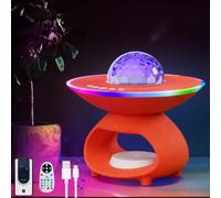 Proyector de cielo estrellado Lámpara de mesa LED inteligente con mando a distancia 15W Cargador inalámbrico y USB Recargable Lámpara ambiental con Bluetooth Altavoz Proyector de estrellas RGB,Naranja