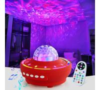 Proyector de cielo estrellado, lámpara de noche inalámbrica recargable, 15 colores con mando a distancia, altavoz Bluetooth, temporizador, luz nocturna Starry Stern, proyector de estrellas,Rojo