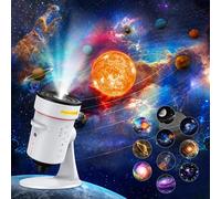 Proyector de galaxia, proyector de planetario de estrellas realista 4K HD con 10 discos de película, sistema solar giratorio de 360°, luz de estrella de techo con temporizador y 8 luces de color para