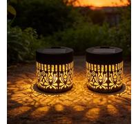 Proyector de luces solares con diseño de mandala, 2 unidades, proyector de metal para valla, patio, jardín, mandalas LED de color blanco cálido para iluminación exterior y ambiente