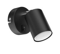 ledscom.de Foco de pared WAIKA, de una lámpara, con interruptor, GU10, negro mate, incl. lámpara LED GU10 de 630lm, blanco