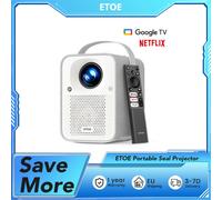 Proyector de sello portátil ETOE 1080P, 400 lúmenes ANSI, Google TV 3.0, certificado Netflix y ETOE Seal