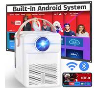 Proyector Exterior con Sistema Android, Mini Proyector con WiFi 5G y Bluetooth, Compatible con teléfono, USB, Aplicación Integrada Netflix, Youtube, Proyector Max 300” Full HD 1080P Soporte de Zoom 4D