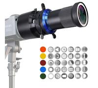 Proyector GOBO Snoot con Montura Bowens y Barndoor de 4 Hojas, Compatible con Aputure Amaran 60D/100D/200D, Godox SL60 AD400, Incluye 5 Filtros de Color y 30 Gobos (100SLENS-MAX)