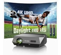 Proyector inteligente 4K HDR 2300ANSI con WiFi, Bluetooth, NFC, aplicaciones, enfoque automático/Keystone, proyector de karaoke Ultra HD 1080P con 2 HDMI ARC, 2 USB, 2 micrófonos para cine en casa