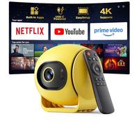Proyector inteligente Android 14 con WiFi y Bluetooth, alimentado por USB-C, 1080P FHD HDR10, enfoque automático/Keystone, mini proyector portátil YQHS para dormitorio/exterior, amarillo