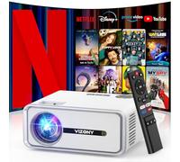 Proyector inteligente con WiFi y Bluetooth, VIZONY Native 1080P con aplicaciones integradas en Netflix, Youtube, Hulu, Disney+, Mini proyector portátil para interiores y exteriores