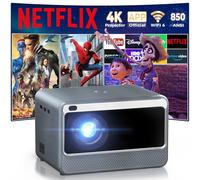 Proyector inteligente Wifi Bluetooth Outdoor: [Netflix Licensed&YT/Prime Video] Proyector de películas compatible con 4K con aplicación integrada Dolby Audio de 400 pulgadas Zoom Interior Home Techo