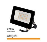 Proyector LED 20W 1000lm luz naranja, dimensiones 12x8,8x2,4cm, ideal para iluminación decorativa y eventos.