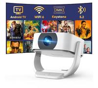 Proyector mini 4K nativo 1080P, WiFi Bluetooth portátil, enfoque electrónico/corrección trapezoidal, zoom 50%, proyector giratorio 270° para cine en casa