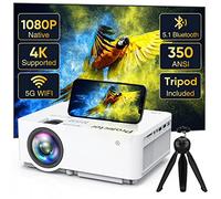 Proyector nativo 1080P con WiFi Bluetooth 5G (con trípode) - Compatible con 4K, portátil al aire libre, pantalla máxima de 300 pulgadas, compatible con TV Stick, HDMI, teléfono